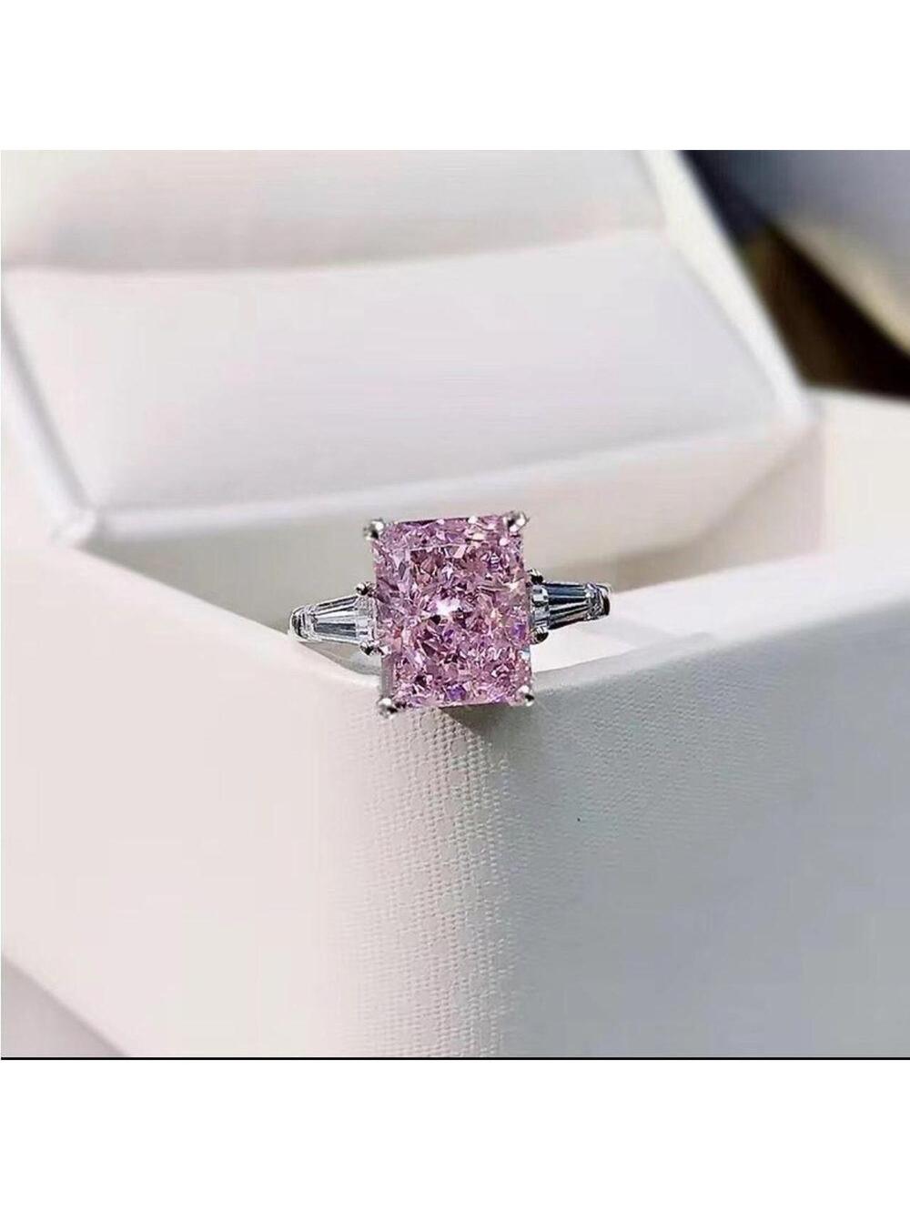 New Silver ring with pink rhinestone